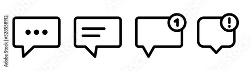 Message notification icon. Outline popup symbol. Message pop up. Linear notification symbol. Outline chat sign. Conversation symbol. Stock vector illustration.