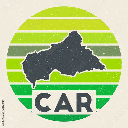 CAR logo. Sign with the map of the country and colored stripes, vector illustration. Can be used as insignia, logotype, label, sticker or badge of the CAR.
