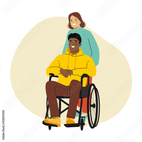 People living full life. People, Inclusion. Concept of Care, friendship, and Support. Vector illustration.
