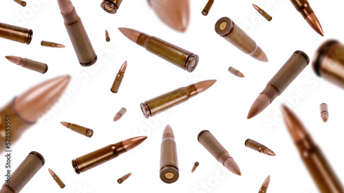 Foto Falling cartridges on a white background