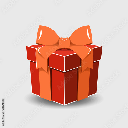 Gift box with a ribbon bow on a gray background.
   Realistic vector icon for gift,
   birthday or wedding banners

