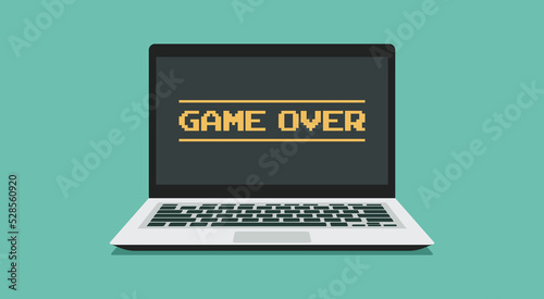 game over concept on laptop computer screen, vector flat illustration	