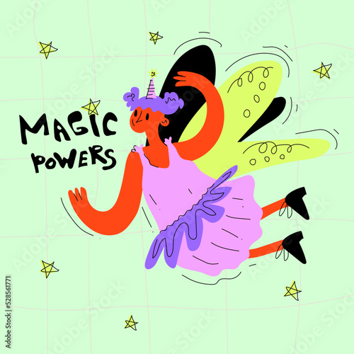 Hand drawn girl in a fairy costume for Halloween