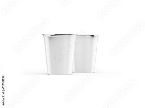 Sour cream cups with foil lid on white background
