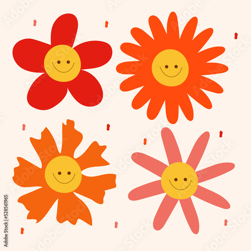 A set of bright hippie colors with 60's 70's 80's smiley faces © Anastasia