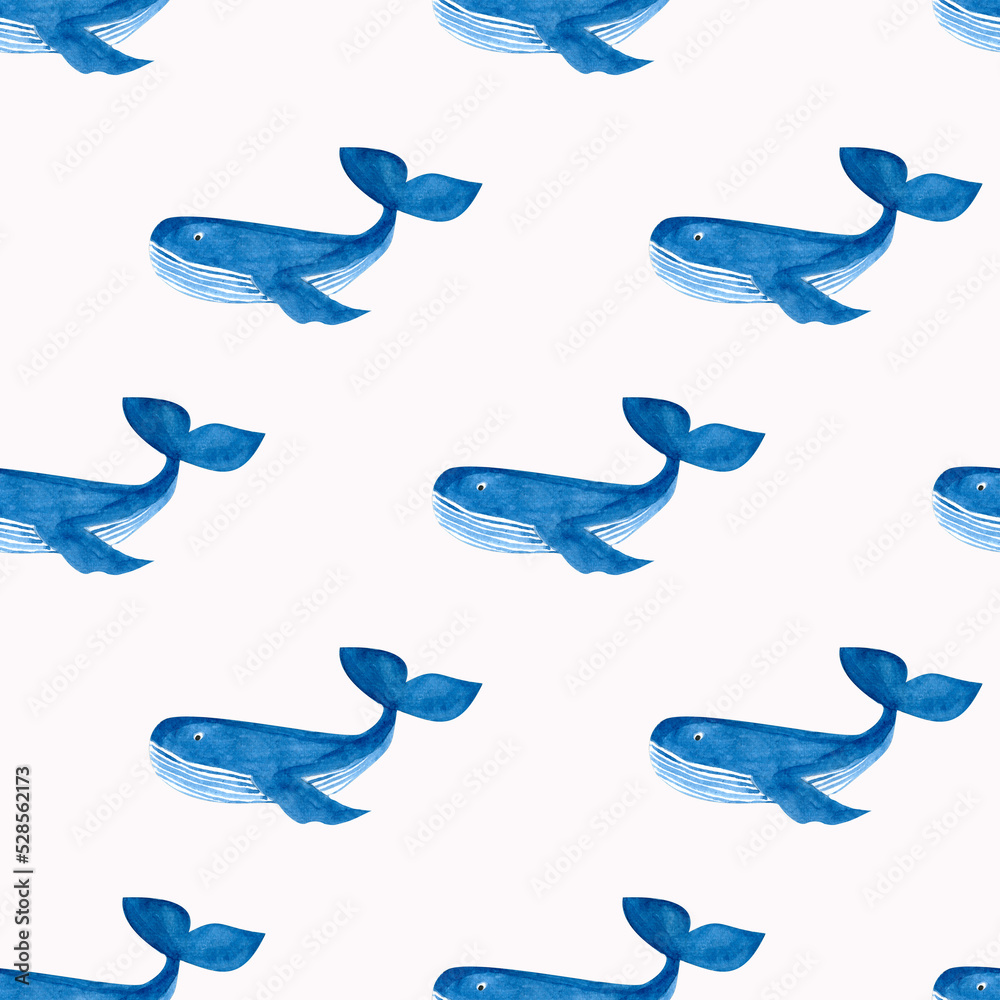 Seamless pattern of a watercolor blue whale. Seamless pattern of a watercolor blue whale.