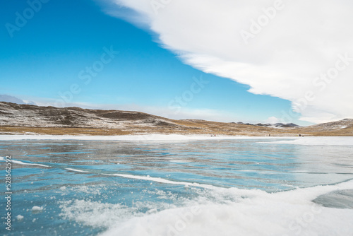 frozen Lake Baikal and clear blue sky 