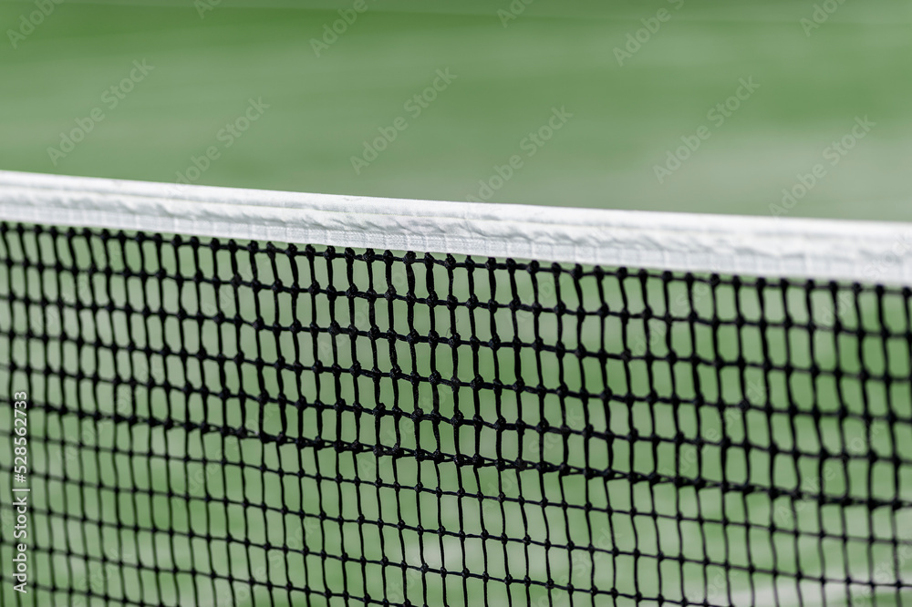 Green paddle tennis net and hard court. Horizontal sport theme poster, greeting cards, headers, website and app