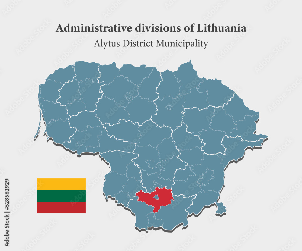 Obraz premium Vector map Lithuania and district Alytus