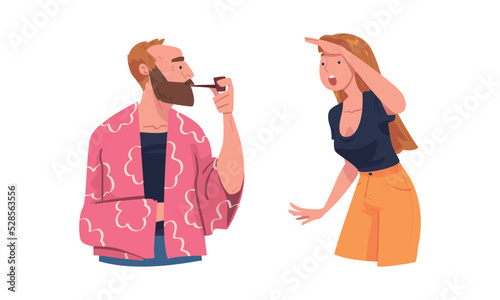 Man and Woman Looking at Something Interesting Vector Set