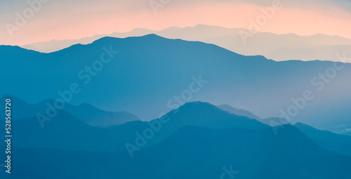 Sunset over the Shenandoah Valley as seen from an overlook on Skyline Drive in Shenandoah National Park.