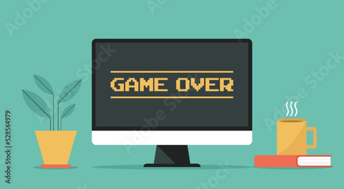 game over concept on computer screen, vector flat illustration	