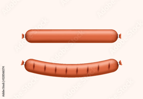 Realistic grilled sausages isolated. Tasty delicious beef or pork meat product roasted or fried