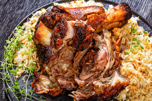 Crispy skin German Pork Knuckle with sauerkraut