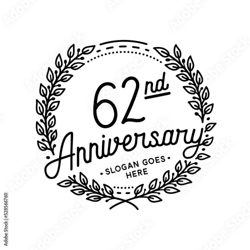 62 years anniversary celebrations design template. 62nd logo. Vector and illustrations. 