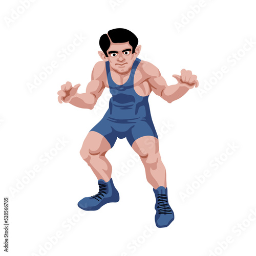 Funny wrestler in a stance. Greco-Roman wrestling. Young champion. Color vector illustration isolated on a white background in cartoon style.
