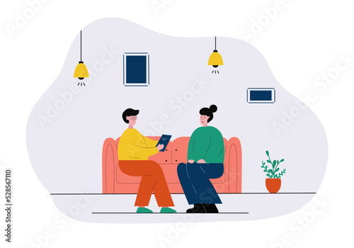 The psychologist talks with the patient. Flat illustration