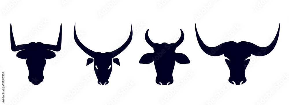 bull and cow head vector silhouette with big horn bull and cow head vector silhouette with big horn