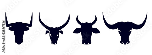 bull and cow head vector silhouette with big horn
