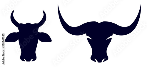 bull and cow head vector silhouette with big horn