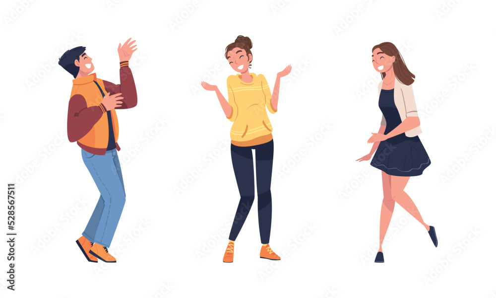 Fototapeta premium Man and Woman Character Telling Funny Story and Joke Laughing Out Loud and Having Fun Vector Set