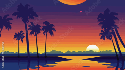 Fototapeta Naklejka Na Ścianę i Meble -  evening sunset on sea beach landscape purple sun