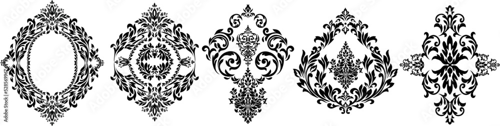 Oriental vector damask patterns for greeting cards and wedding invitations. Oriental vector damask patterns for greeting cards and wedding invitations.