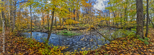 Panorama of the Fletcher Creek bend in fall, Mississauga, ON, Canada photo