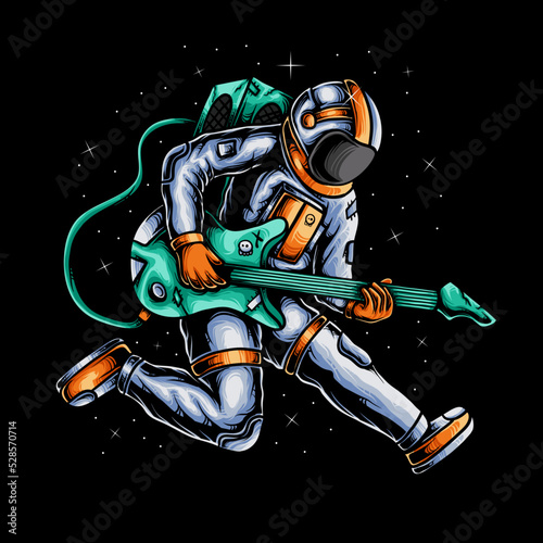 illustration of astronaut playing guitar in space