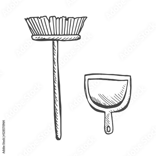 brush and broom vector sketch isolated