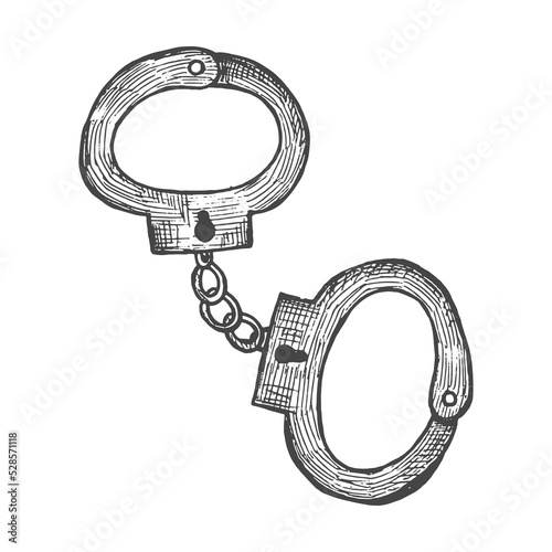 policeman handcuffs vector hand sketch isolated
