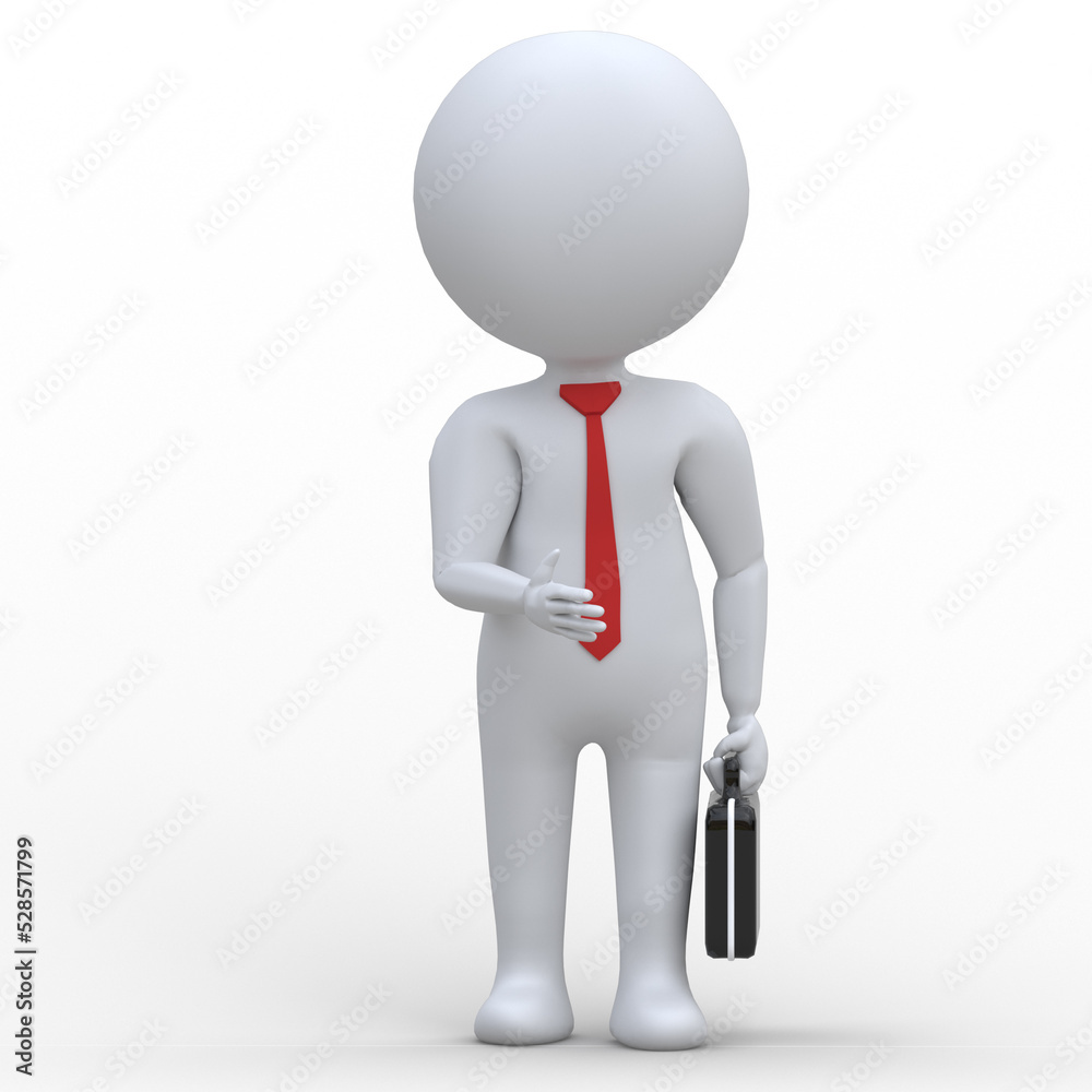 A man extends his hand, says hello, businessman, sales manager. 3D Render. Isolated on white background. 3d man, people. A man extends his hand, says hello, businessman, sales manager. 3D Render. Isolated on white background. 3d man, people.