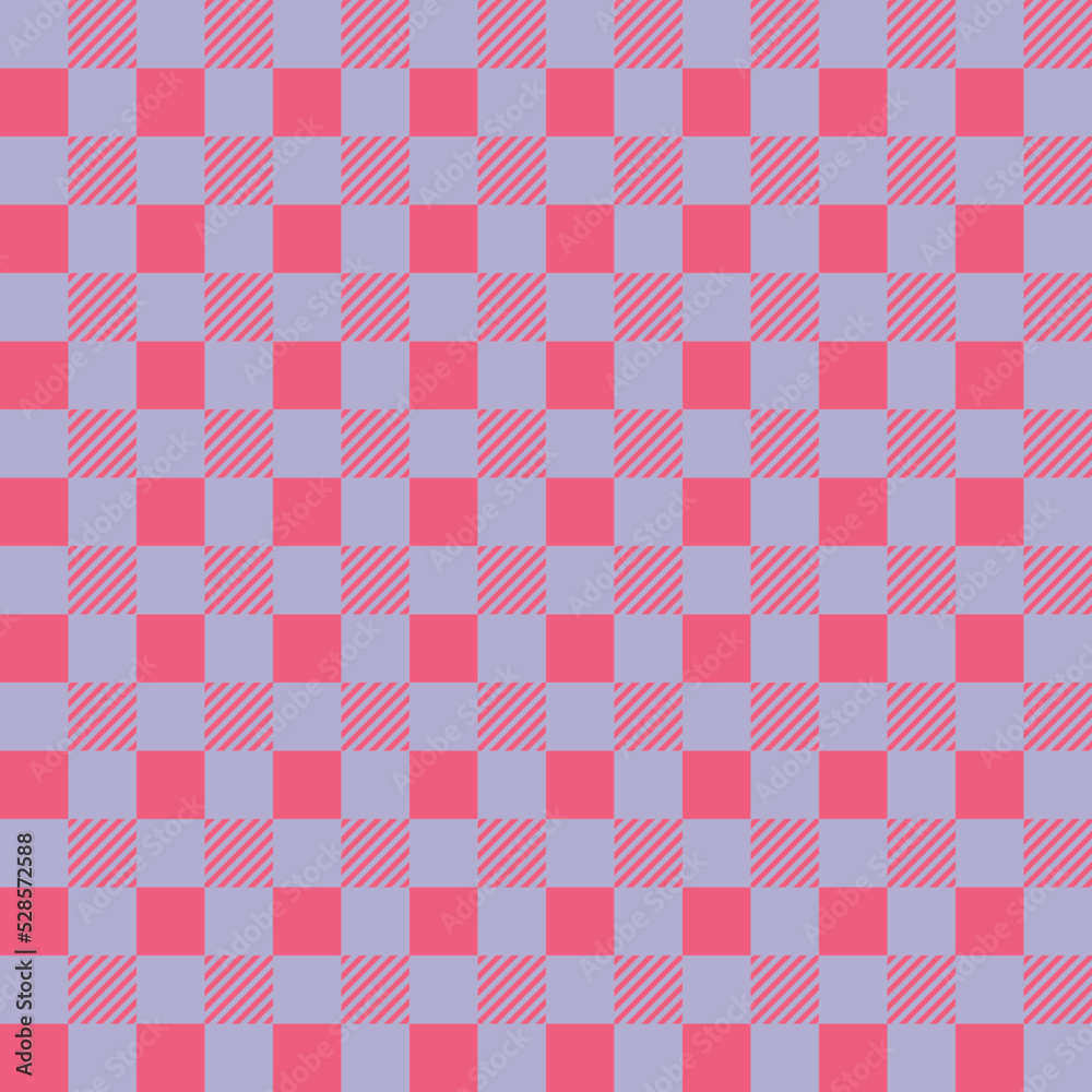 Seamless pink and grey square grid pattern. Checker board. Vector illustration.