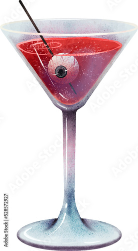 illustration of a red cocktail for halloween martini eyeball decoration scary