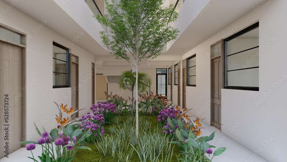 Interior garden in patio house, with plants