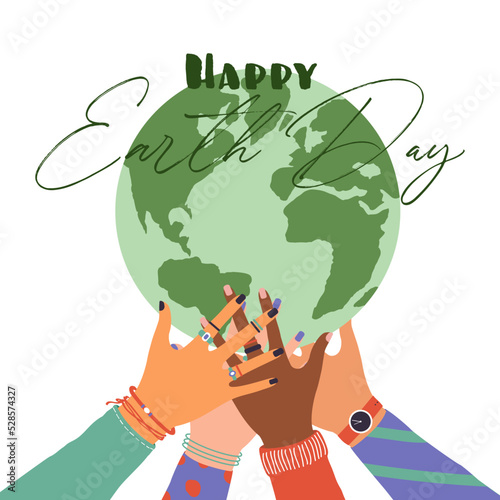 Vector illustration of human hands holding Earth globe, Concept of World Environment Day, Save the Earth, sustainability, ecological zero waste lifestyle, nature protection