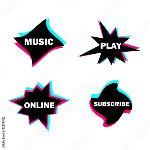 Set of stickers for a popular social network. Black - blue - pink sticker on white background. Vector illustration