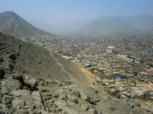 A town between hills. Human settlement of low economic resources in Lima - Comas - Peru.
