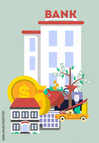 Financial investment banner in flat design vector illustration. Investing in securities, commercial real estate, cash, bank deposits. Financial strategic management and planning service concept