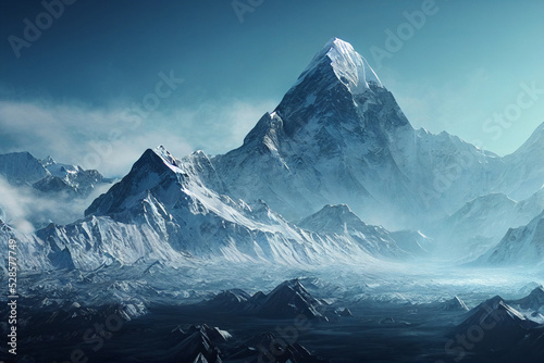 Mount Everest Panoramic View of Himalaya Mountains photo