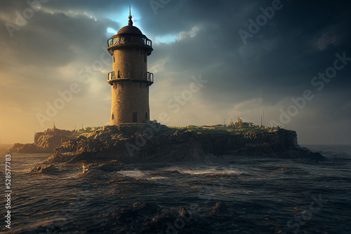 Lighthouse in the Storm. Fantasy Landscape.