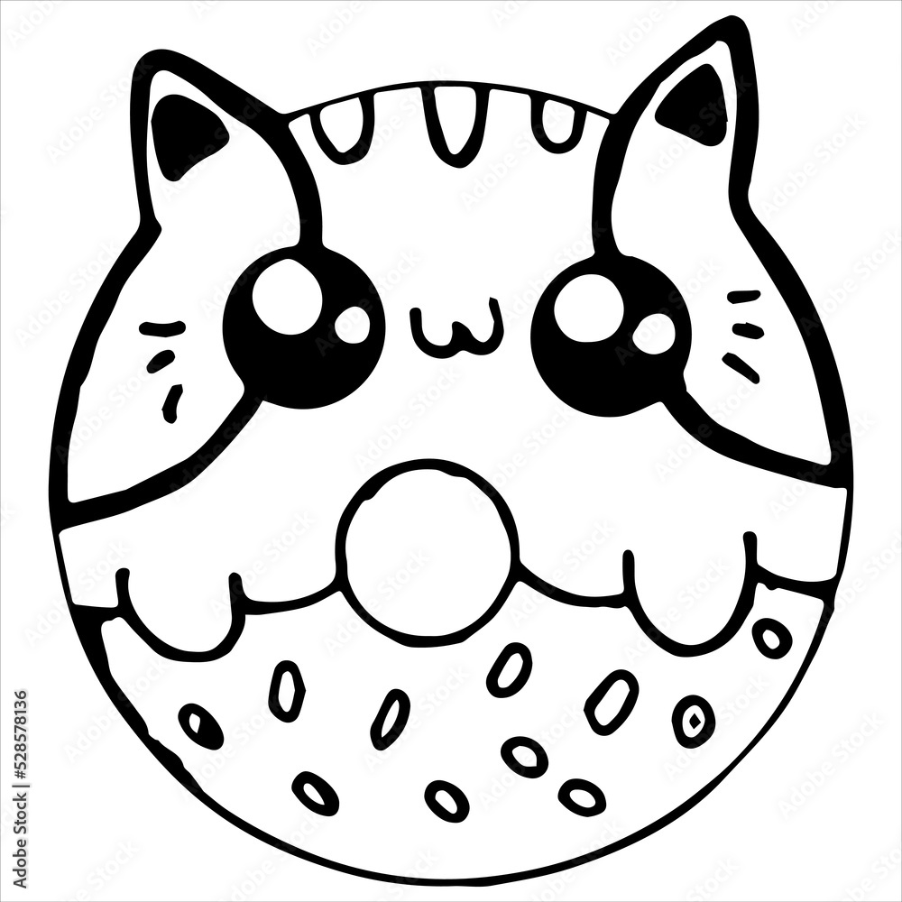 Kids Coloring Pages Cute Cat Donut Character Vector Illustration AI