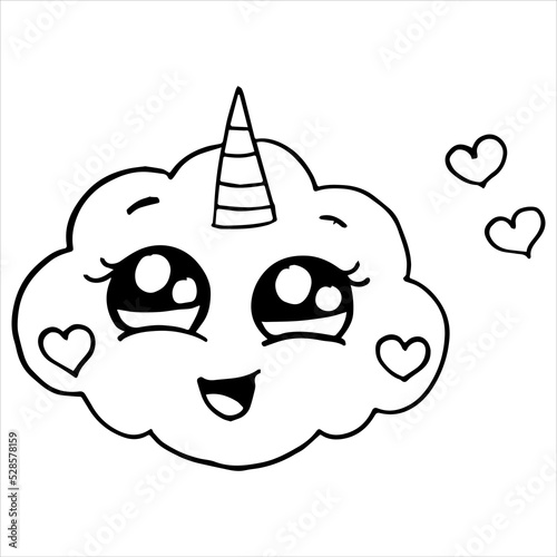 Kids Coloring Pages, Cute Unicorn Cloud Character Vector illustration Ai File And Image