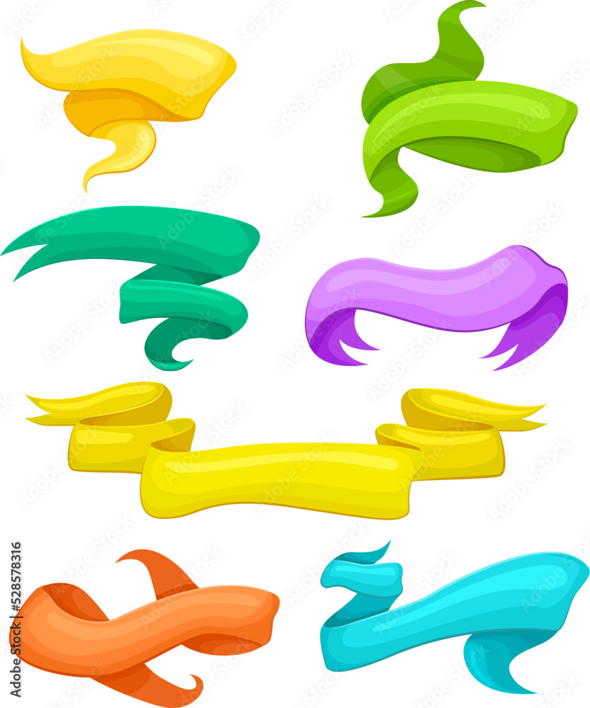 Colorful curved ribbons set isolated on white background vector ...