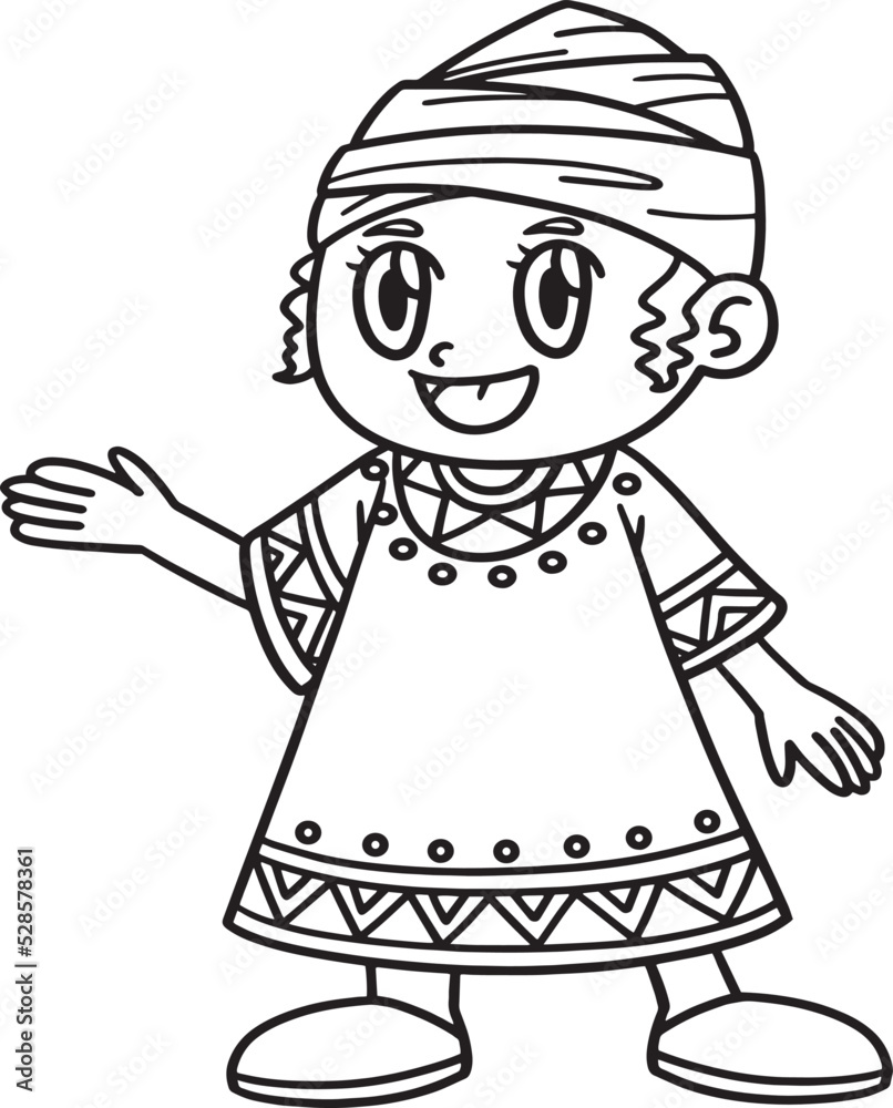 Kwanzaa Afro Girl Isolated Coloring Page for Kids