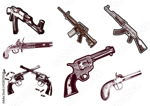 Vintage guns illustration set vector remixed from public domain collection