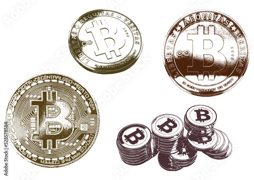 Cryptocurrency set coins with isolated on white background