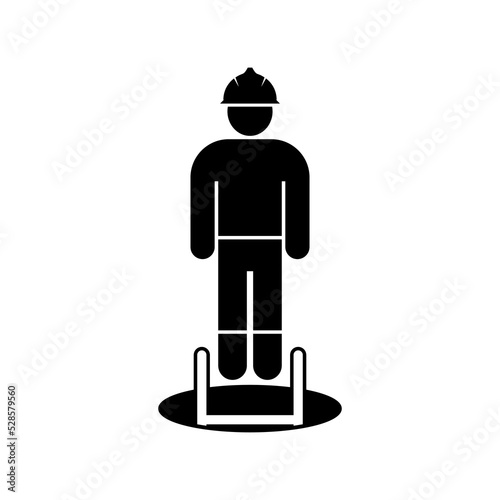 Icon of worker standing next to manhole of confined space work entry work access illustration