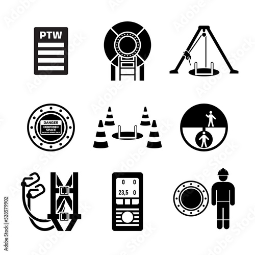 Set of confined space work entry icon for industrial, construction, and manufacture work safety. photo