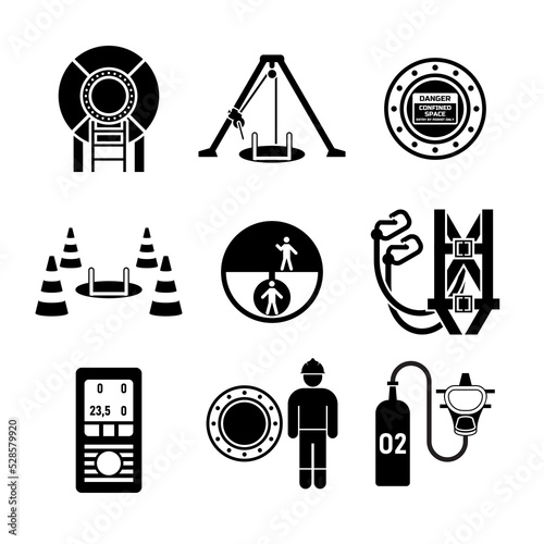 Set of confined space work entry isolated icon for industrial, construction, and manufacture work safety.